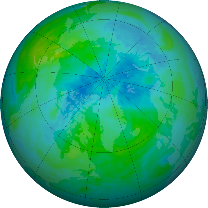 Arctic ozone map for 20 August 1993